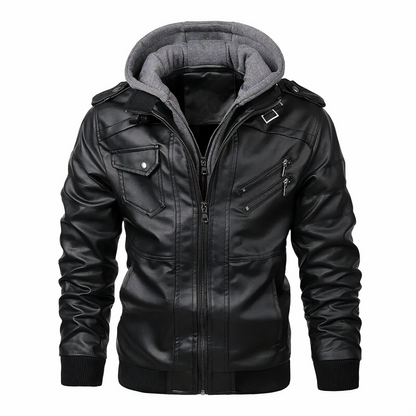 Grant - Stylish Leather Jacket with Hood