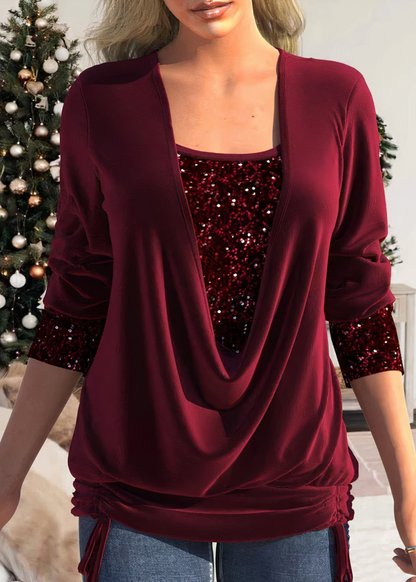 Sarina - Shimmering Sequin Detail Cotton Glitter Blouse